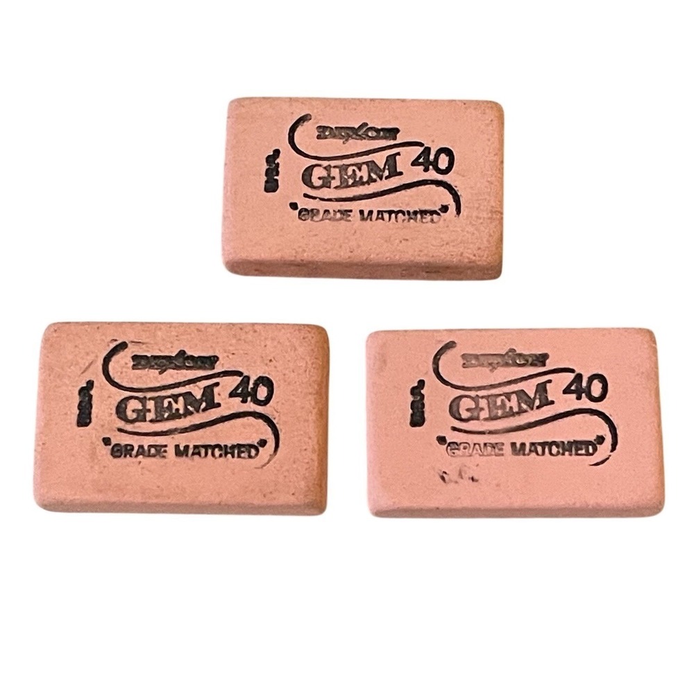 3 Vintage Dixon No. 40 "GEM" Erasers Red Block‎ (USA)